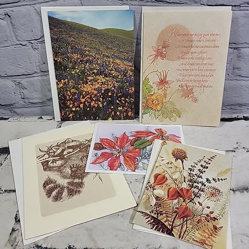 Greeting Cards Notecards Assorted Lot Of 5 Hang In There Get Well Floral